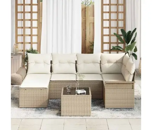 7 Daļu Dārza Dīvānu Komplekts Ar Spilveniem Brūnā Poli Rotangpalma Vidaxl