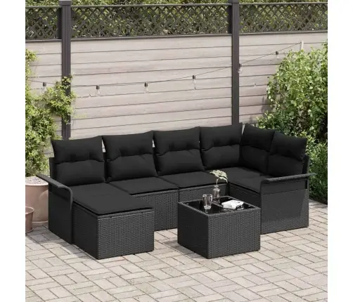 7 Daļu Dārza Dīvānu Komplekts Ar Spilveniem, Bežs Poli Rotangpalma Vidaxl