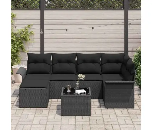 7 Daļu Dārza Dīvānu Komplekts Ar Spilveniem, Bežs Poli Rotangpalma Vidaxl