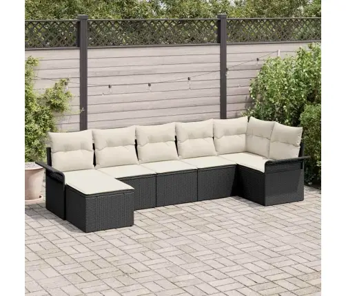 7 Daļu Dārza Dīvānu Komplekts Ar Spilveniem Melnā Poli Rotangpalma Vidaxl