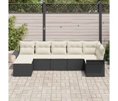 7 Daļu Dārza Dīvānu Komplekts Ar Spilveniem Melnā Poli Rotangpalma Vidaxl