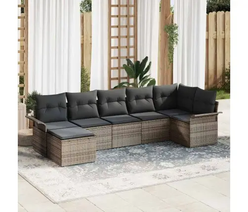 7 Gabalu Dārza Dīvānu Komplekts Ar Spilveniem Pelēkā Rotangpalma Vidaxl