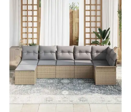 7 Daļīgais Dārza Dīvānu Komplekts Ar Spilveniem Bēšā Poli Rotangpalma Vidaxl