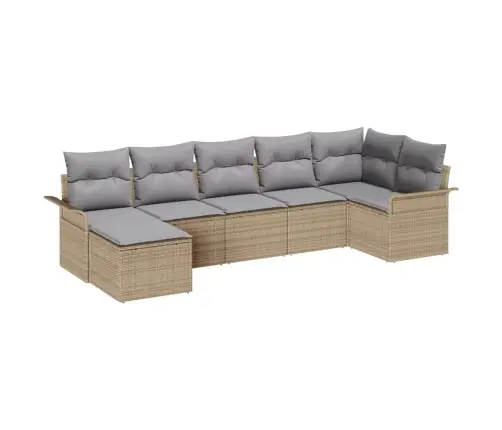 7 Daļīgais Dārza Dīvānu Komplekts Ar Spilveniem Bēšā Poli Rotangpalma Vidaxl