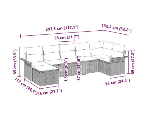 7 Daļīgais Dārza Dīvānu Komplekts Ar Spilveniem Bēšā Poli Rotangpalma Vidaxl