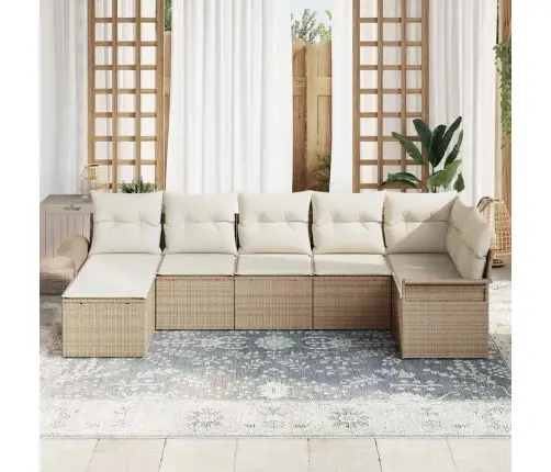 7 Daļu Dārza Dīvānu Komplekts Ar Spilveniem Bēšā Poli Rotangpalmas Vidaxl