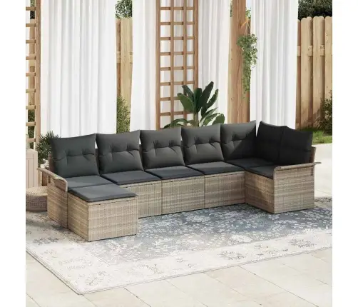 7 Daļu Dārza Dīvānu Komplekts Ar Spilveniem Gaiši Pelēks Poli Rattan Vidaxl