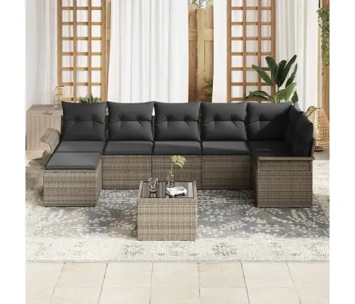 7 Daļu Dārza Dīvānu Komplekts Ar Spilveniem Melnā Poli Rotangpalma Vidaxl