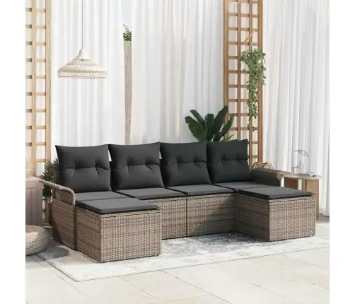 6 Daļu Dārza Dīvānu Komplekts Ar Spilveniem Pelēks Poli Rotangpalma Vidaxl