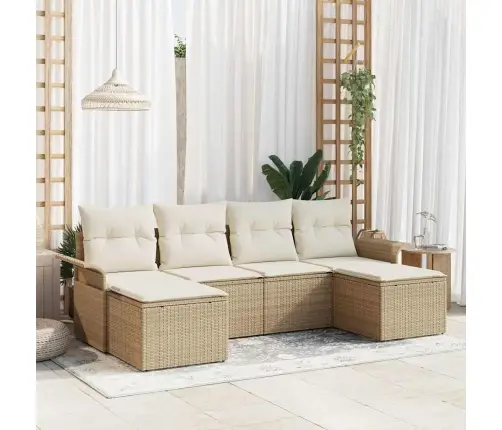 6 Gabalu Dārza Dīvānu Komplekts Ar Spilveniem Bēšas Polirotangpalmas Vidaxl