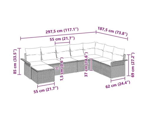 Aia Diivanikomplekt Padjaga 8 Pcs Must Polürotang