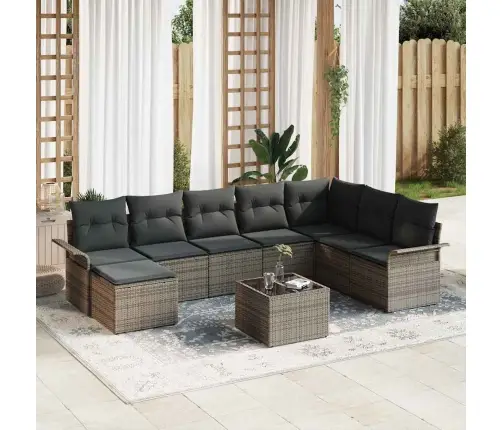 8 Daļu Dārza Dīvāns Ar Spilveniem, Pelēka Poli Rotangpalma Vidaxl