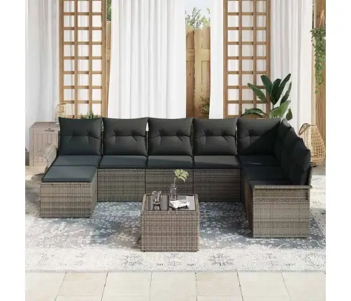 8 Daļu Dārza Dīvāns Ar Spilveniem, Pelēka Poli Rotangpalma Vidaxl