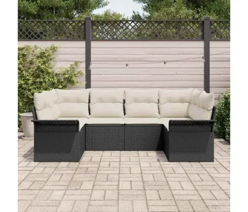 Sodo Sofų Rinkinys Su Pagalve 6 Pcs Juoda Poli Ratanas