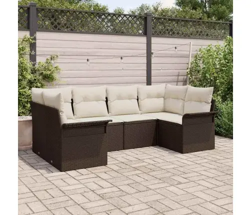 Sodo Sofų Rinkinys Su Pagalve 6 Pcs Ruda Poli Ratanas