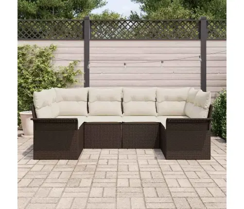 Sodo Sofų Rinkinys Su Pagalve 6 Pcs Ruda Poli Ratanas