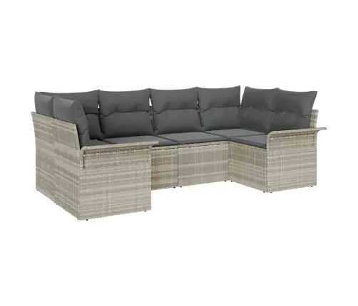 Sodo Sofų Rinkinys Su Pagalve 6 Pcs Šviesiai Pilka Poliratanas