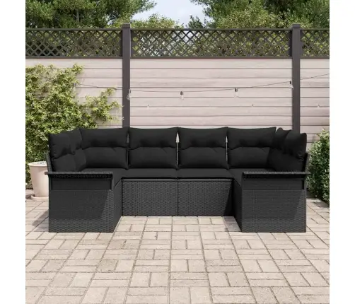 Sodo Sofų Rinkinys Su Pagalve 6 Pcs Juoda Poliratanas