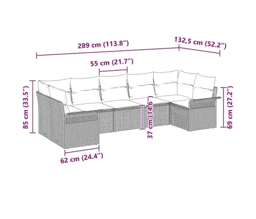 7 Gabalu Dārza Dīvānu Komplekts Ar Spilveniem Bēša Polirahtana Vidaxl