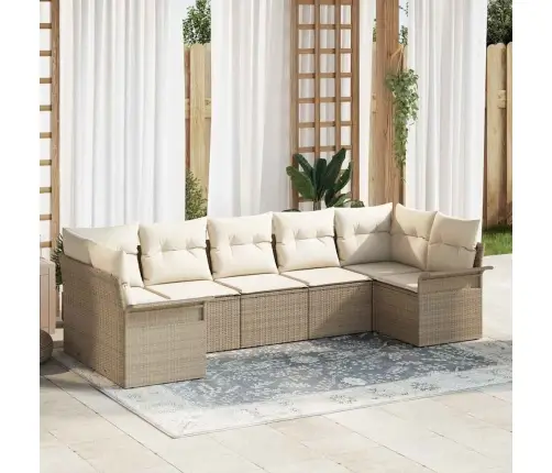 Sodo Sofų Rinkinys Su Pagalve 7 Pcs Smėlio Poli Ratanas