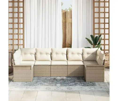 Sodo Sofų Rinkinys Su Pagalve 7 Pcs Smėlio Poli Ratanas