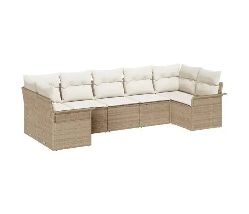 Sodo Sofų Rinkinys Su Pagalve 7 Pcs Smėlio Poli Ratanas