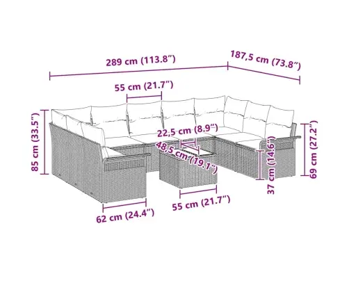 10 Gabalu Dārza Dīvānu Komplekts Ar Spilveniem Melnajā Polietilēna Rotangpalma Vidaxl