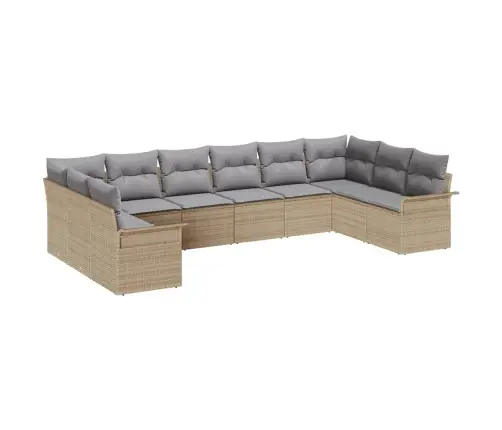 10 Gabalu Dārza Dīvānu Komplekts Ar Spilveniem Bēša Poli Rotangpalma Vidaxl