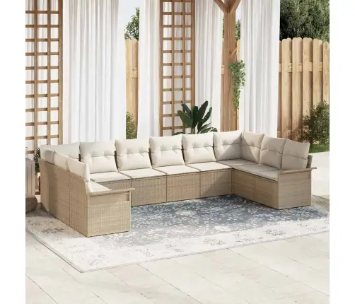 Sodo Sofų Rinkinys Su Pagalve 10 Pcs Smėlio Poliratanas