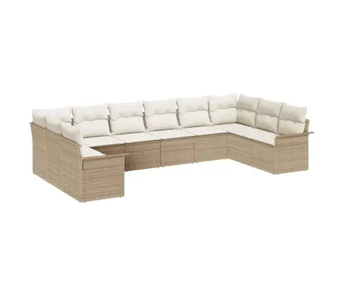 Sodo Sofų Rinkinys Su Pagalve 10 Pcs Smėlio Poliratanas