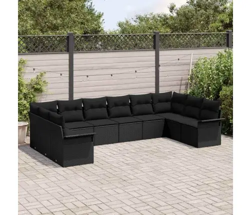 Sodo Sofų Rinkinys Su Pagalve 10 Pcs Juoda Poliratanas