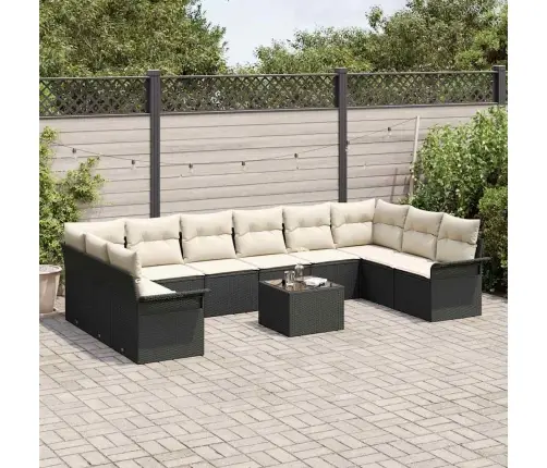 Sodo Sofų Rinkinys Su Pagalve 11 Pcs Juoda Poliratanas