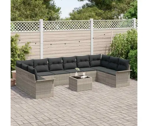 11 Daļu Dārza Dīvānu Komplekts Ar Spilveniem Gaiši Pelēks Poli Rattan Vidaxl