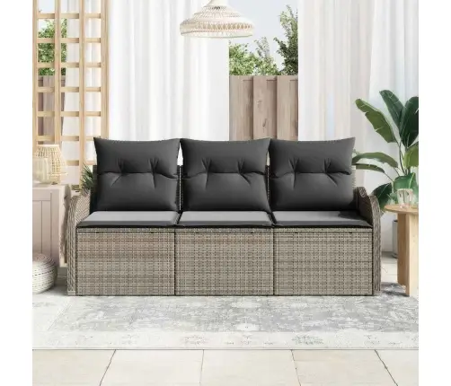 Sodo Sofų Rinkinys Su Pagalve 3 Pcs Pilka Poliratanas