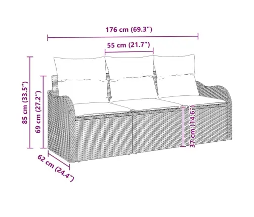 Sodo Sofų Rinkinys Su Pagalve 3 Pcs Pilka Poliratanas