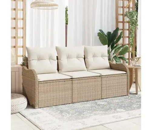 3 Daļu Dārza Dīvānu Komplekts Ar Spilveniem Bēšā Poli Rotangpalma Vidaxl