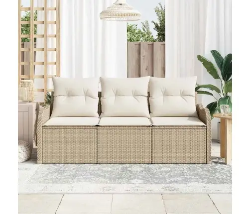 3 Daļu Dārza Dīvānu Komplekts Ar Spilveniem Bēšā Poli Rotangpalma Vidaxl