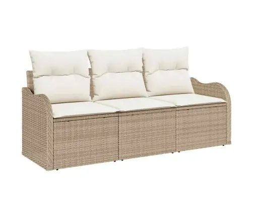 3 Daļu Dārza Dīvānu Komplekts Ar Spilveniem Bēšā Poli Rotangpalma Vidaxl