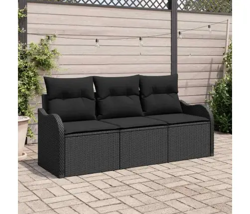 Sodo Sofų Rinkinys Su Pagalve 3 Pcs Juoda Poliratanas