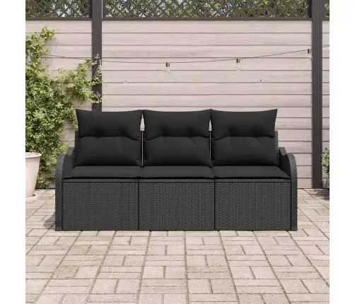 Sodo Sofų Rinkinys Su Pagalve 3 Pcs Juoda Poliratanas