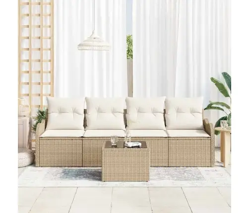 5 Gabalu Dārza Dīvānu Komplekts Ar Spilveniem Bēšā Poli Rotangpalma Vidaxl