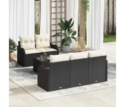 6 Daļu Dārza Dīvānu Komplekts Ar Spilveniem Melna Poli Rotangpalma Vidaxl