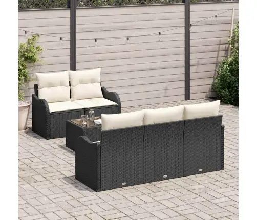 6 Daļu Dārza Dīvānu Komplekts Ar Spilveniem Melna Poli Rotangpalma Vidaxl