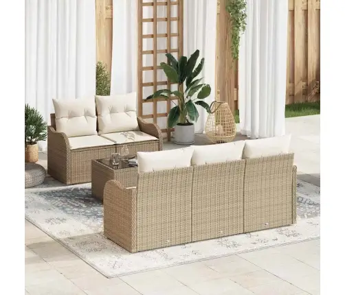 6 Gabalu Dārza Dīvānu Komplekts Ar Spilveniem Bēšs Poli Ratan Vidaxl