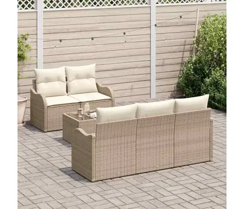 6 Gabalu Dārza Dīvānu Komplekts Ar Spilveniem Bēšs Poli Ratan Vidaxl