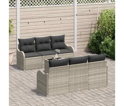 7 Daļu Dārza Dīvānu Komplekts Ar Spilveniem Gaiši Pelēkā Polietilēna Rotangpalma Vidaxl