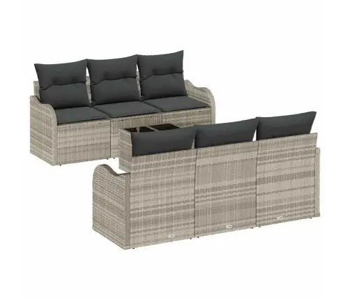 7 Daļu Dārza Dīvānu Komplekts Ar Spilveniem Gaiši Pelēkā Polietilēna Rotangpalma Vidaxl