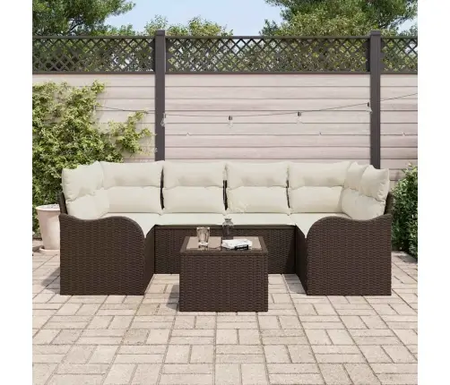 7 Daļu Dārza Dīvānu Komplekts Ar Spilveniem Brūna Poli Rotangpalma Vidaxl