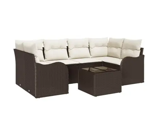 7 Daļu Dārza Dīvānu Komplekts Ar Spilveniem Brūna Poli Rotangpalma Vidaxl