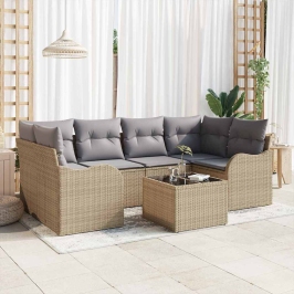 Dārza Dīvānu Komplekts Ar Spilvenu 7 Pcs Bēša 55 X 55 X 37 Cm Vidaxl